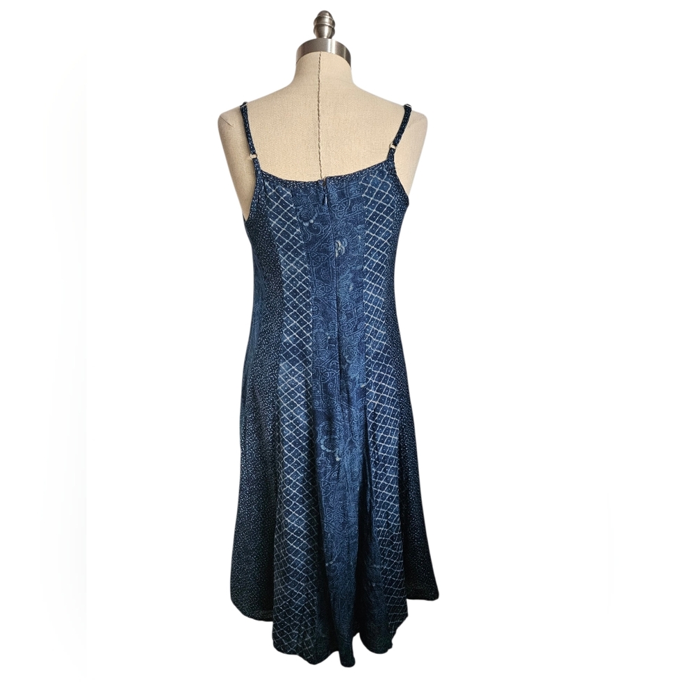 LAUREN RALPH LAUREN Indigo Mixed Pattern Pieced Cotton Dress | SZ 4 - Picture 8 of 9